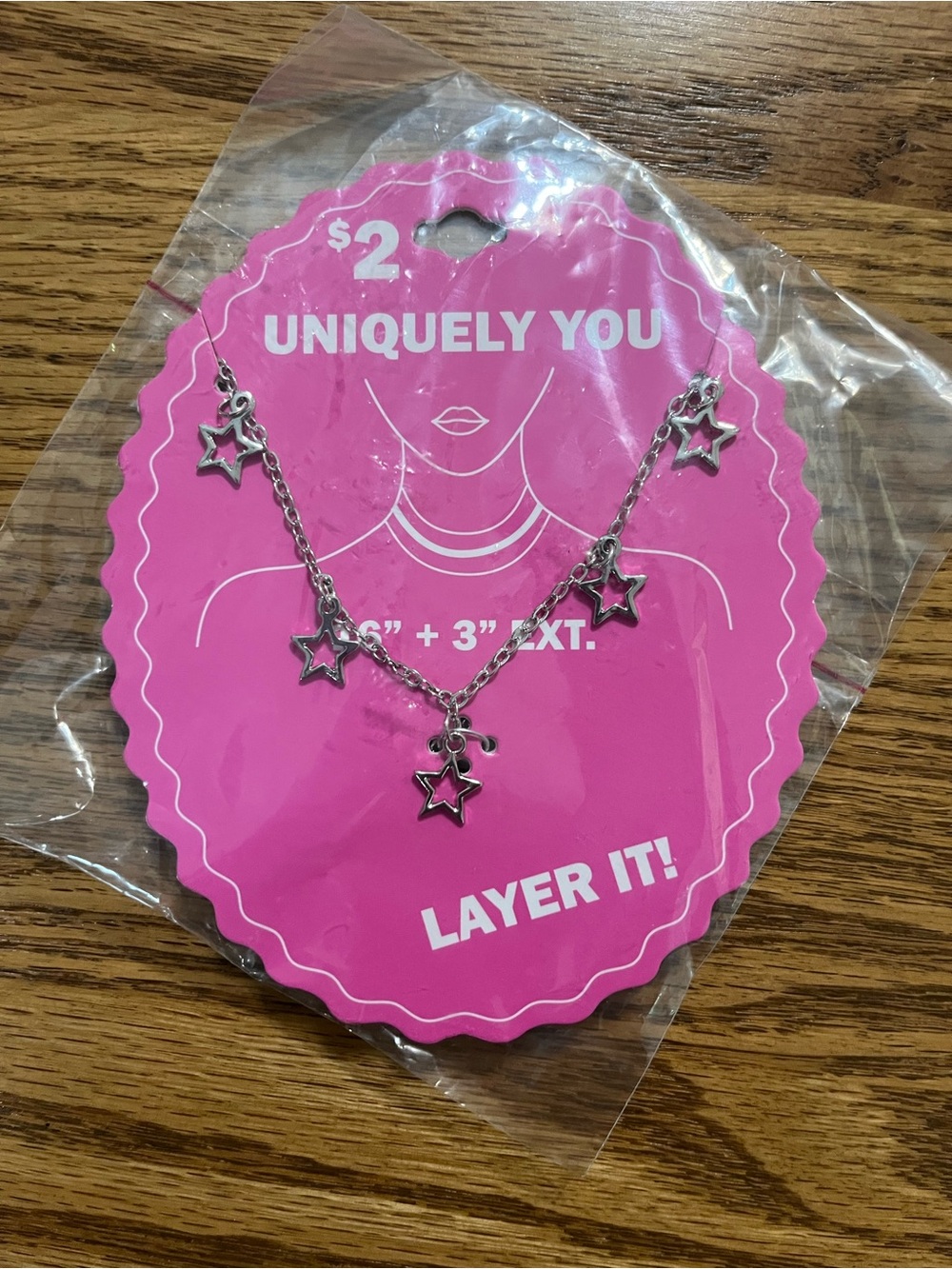 Silver Star Charm Necklace - Pink Card